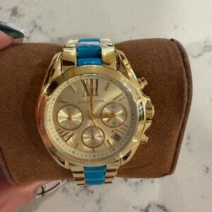 Michael Kors Gold and Teal Chronograph Watch